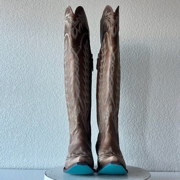 Lane LEXINGTON Over the Knee Womens Cowboy Boots 7 Brown Western Cowgirl Tall - Picture 5 of 13